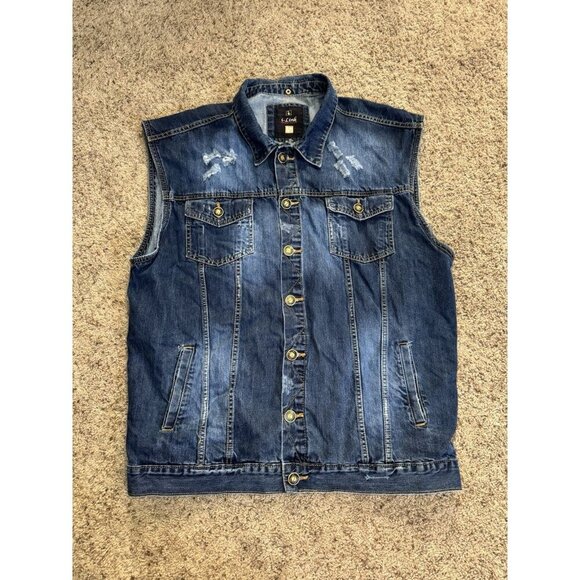 Mens Trucker Vest Jacket Button Front Black Denim Distressed Thrashed Biker 3XL - Picture 1 of 8
